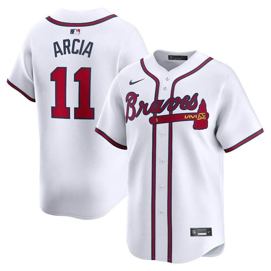 Men Atlanta Braves 11 Orlando Arcia Nike White Home Limited Player MLB Jersey